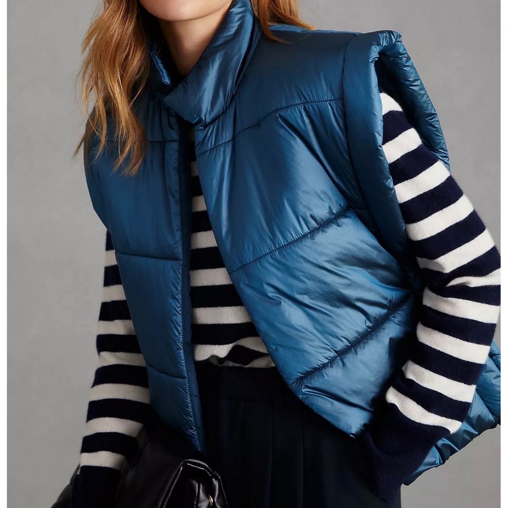 Side-Tie Puffer Vest Anthropologie Glossy metallic teal one-size lightweight